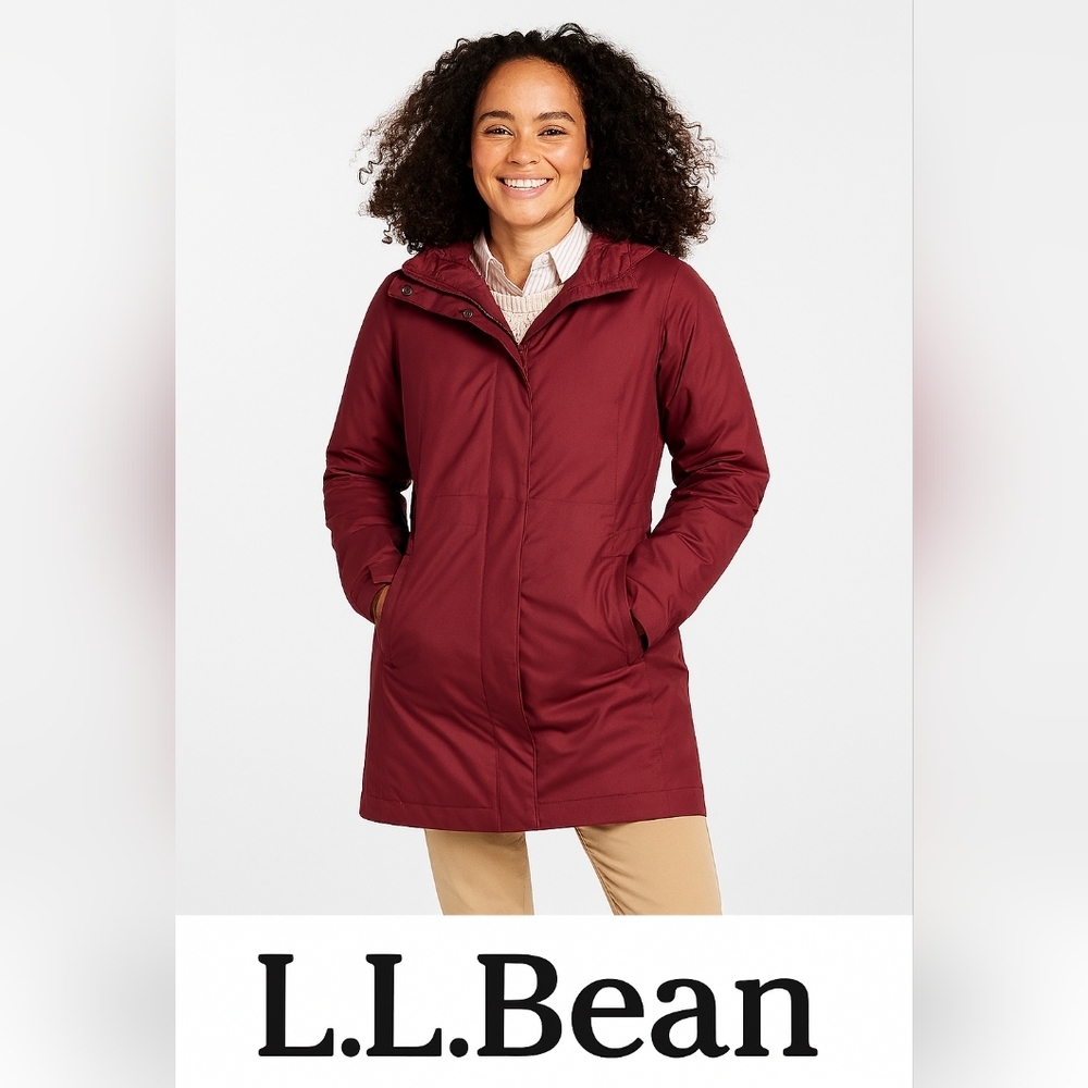 L.L BEAN Coatigan Fleece Cozy Winter Fall Casual long Red Burgundy Jacket L